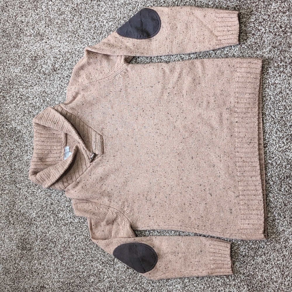 Men's Tan Sweater with Gray Elbow Patches